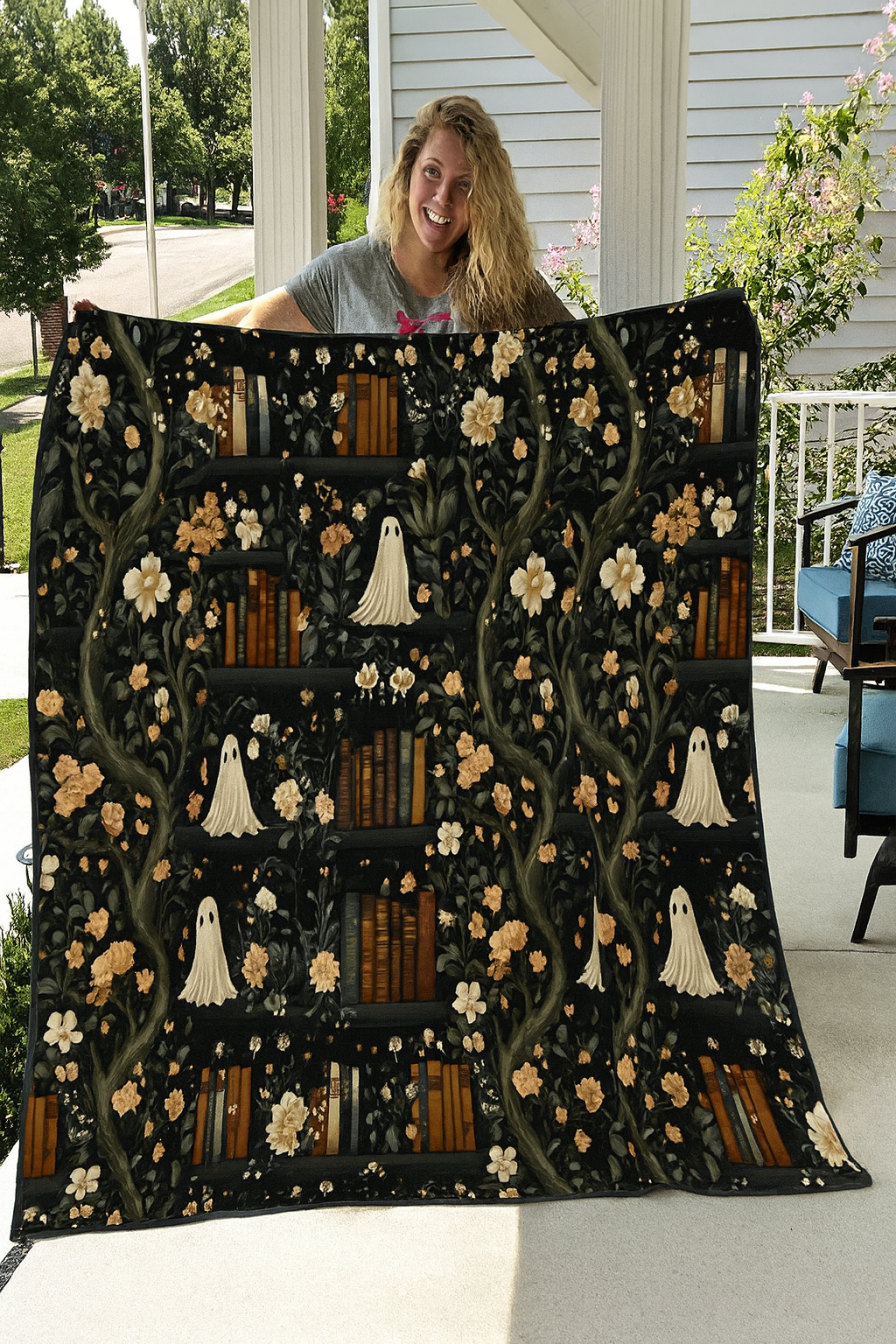 Ghost + floral bookshelf blanket π»π