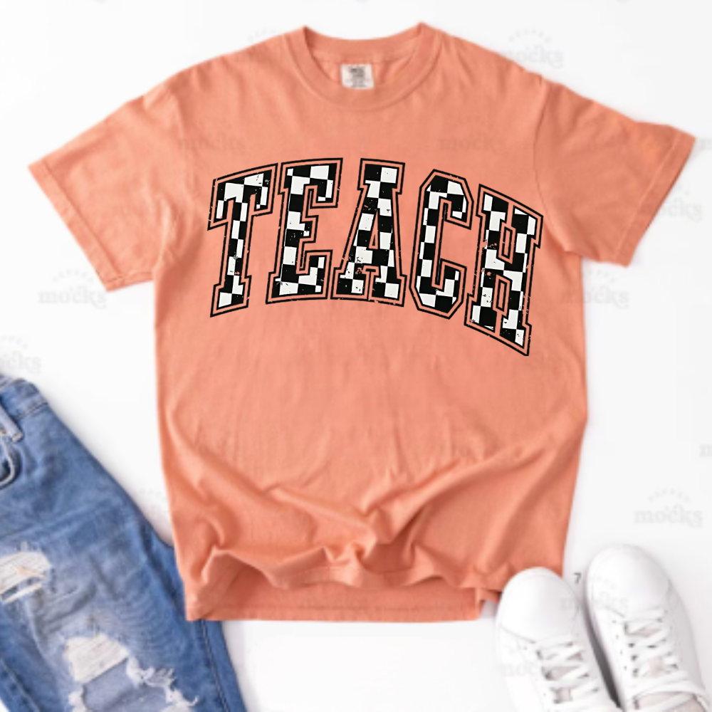 Comfort Colors® Checkered Teacher Shirt Gift for Teacher, Retro Teach Tee, Back to School