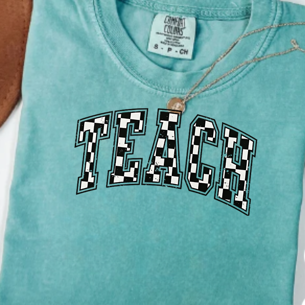 Comfort Colors® Checkered Teacher Shirt Gift for Teacher, Retro Teach Tee, Back to School