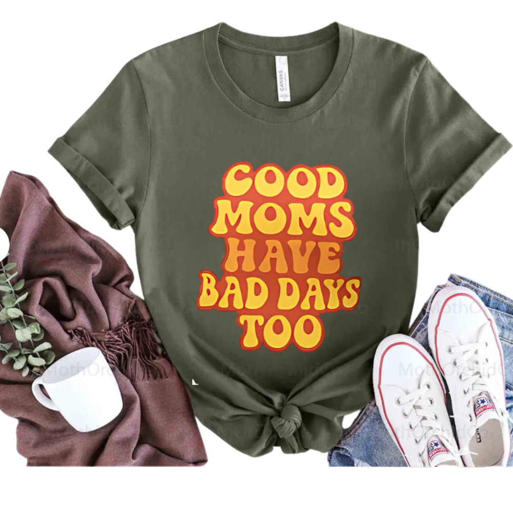 ☀️ Good Moms Have Bad Days Too – Retro Yellow Affirmation Tee