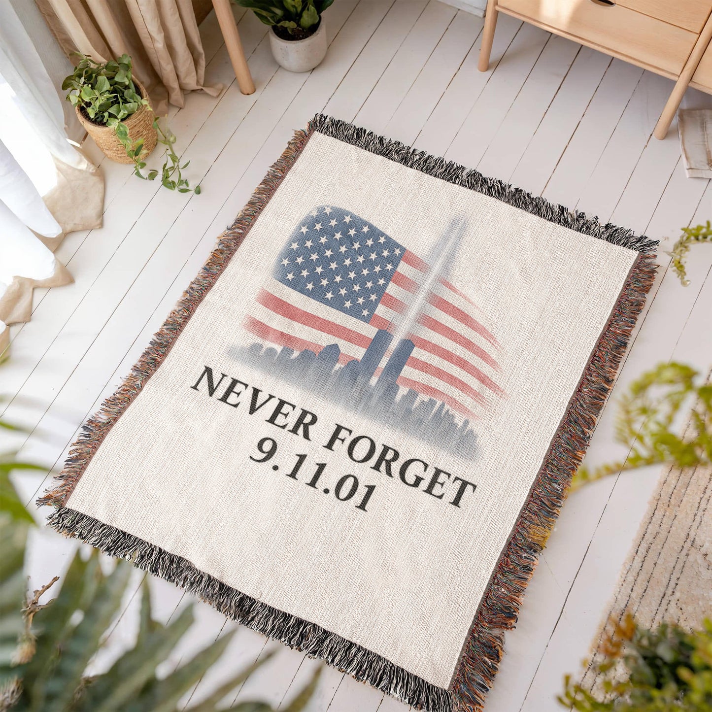 US Never Forget 9/11 Tribute Blanket – Patriotic Woven Throw