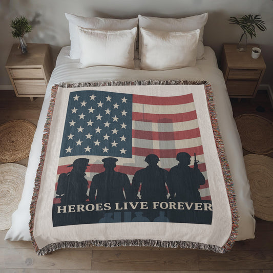 U S Heroes Live Forever Patriotic Woven Throw Blanket
