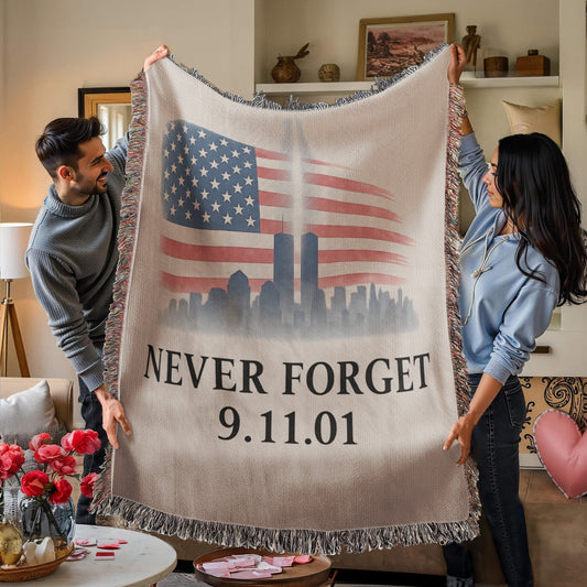 US Never Forget 9/11 Tribute Blanket – Patriotic Woven Throw