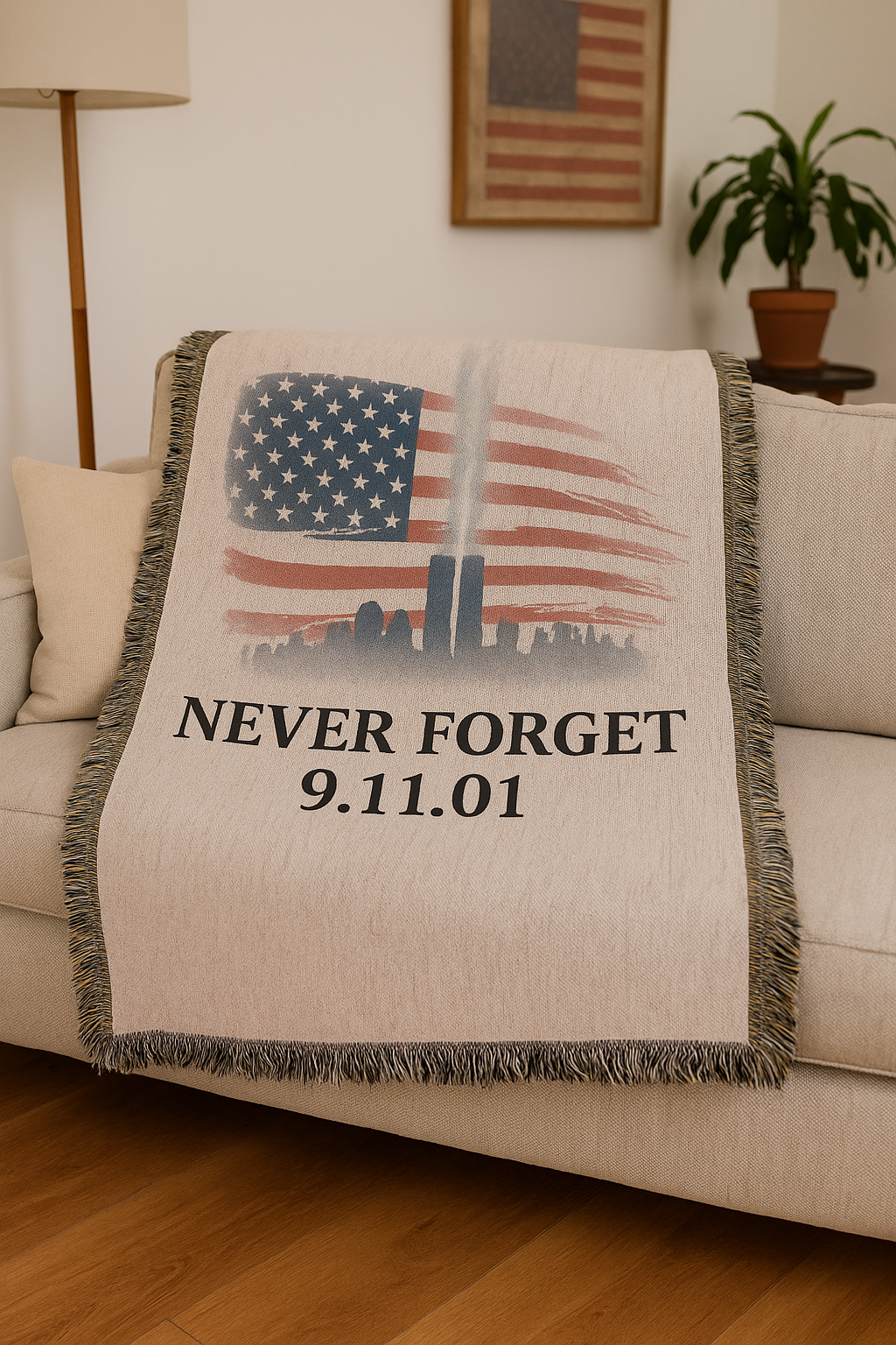 US Never Forget 9/11 Tribute Blanket – Patriotic Woven Throw