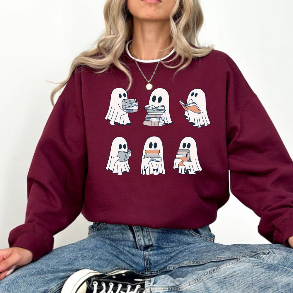 📚 Spooky Bookish Ghosts Sweatshirt/T-Shirts – Halloween Reading Crewneck