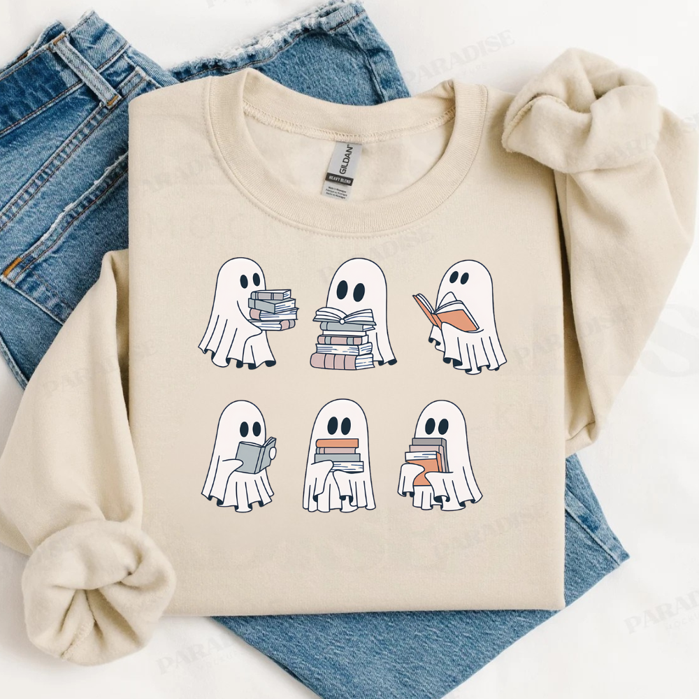 📚 Spooky Bookish Ghosts Sweatshirt/T-Shirts – Halloween Reading Crewneck