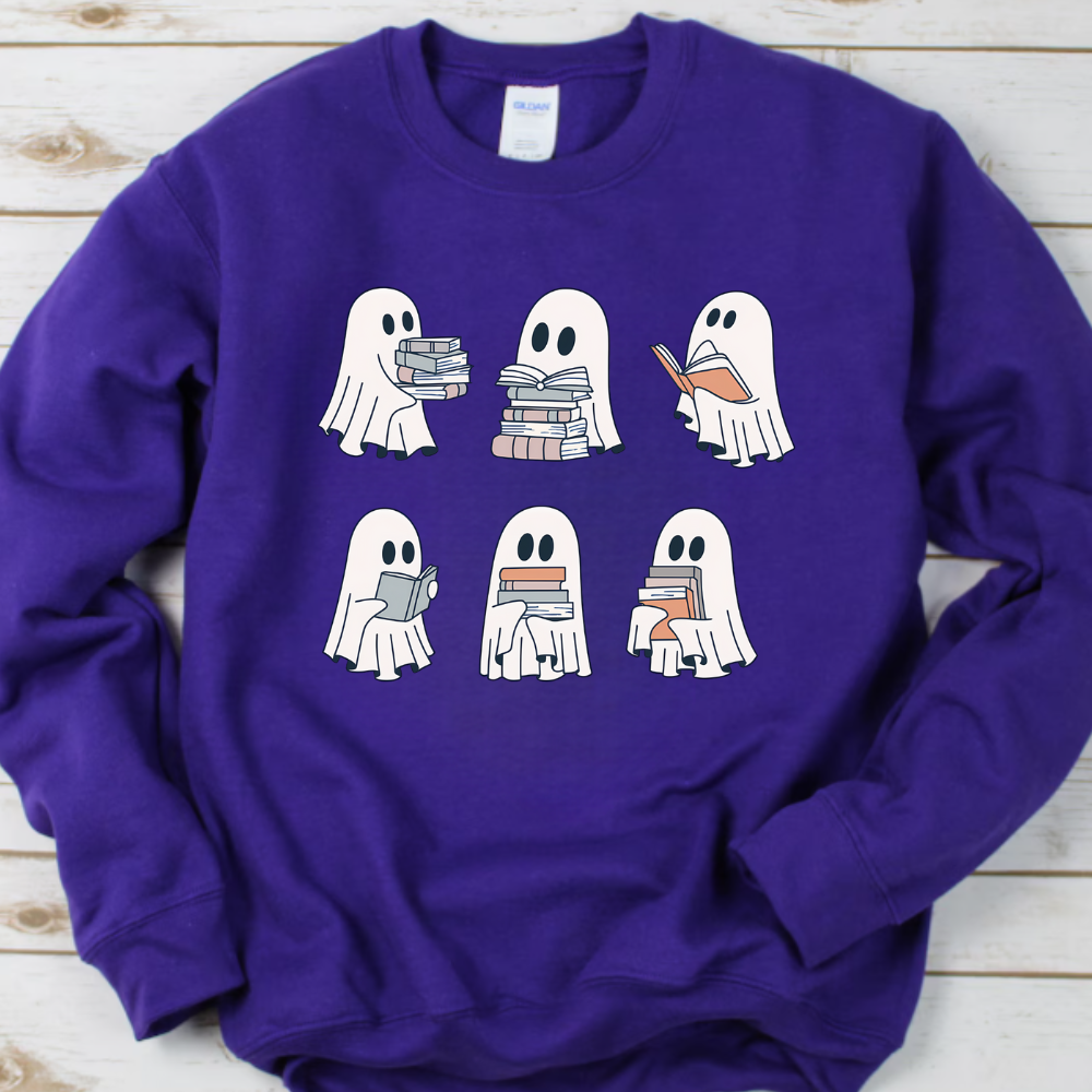 📚 Spooky Bookish Ghosts Sweatshirt/T-Shirts – Halloween Reading Crewneck