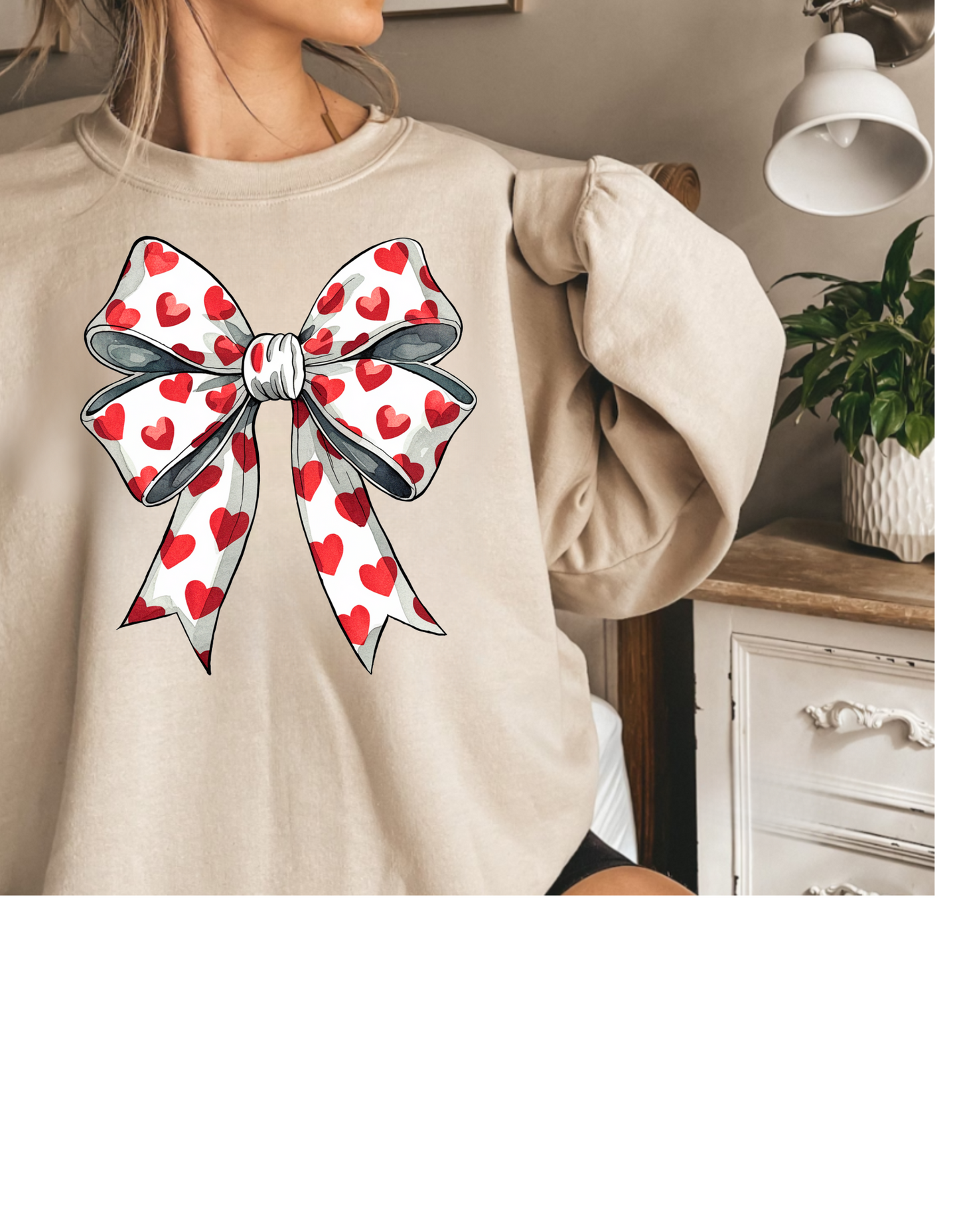 Coquette Valentine's Day Heart Bow Sweatshirt, Retro Valentine Shirt, Valentines day Bow Shirt