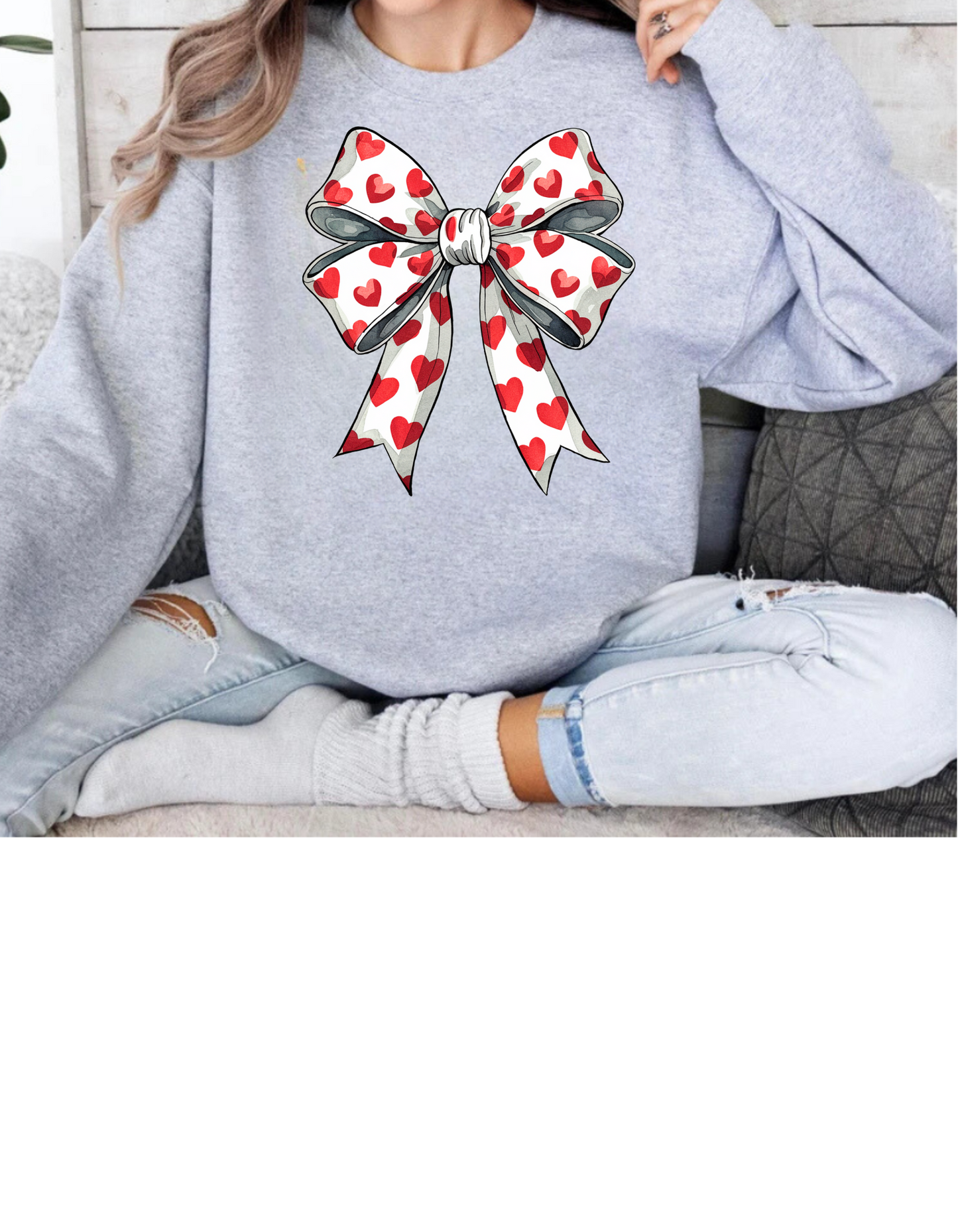 Coquette Valentine's Day Heart Bow Sweatshirt, Retro Valentine Shirt, Valentines day Bow Shirt