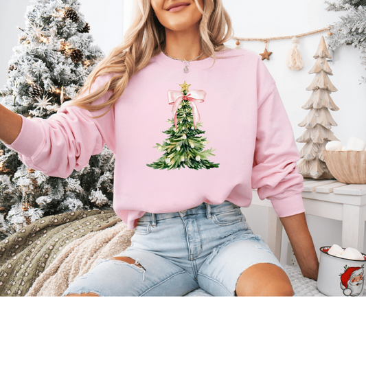 Pink Christmas Tree Bow T-shirt|Sweatshirt