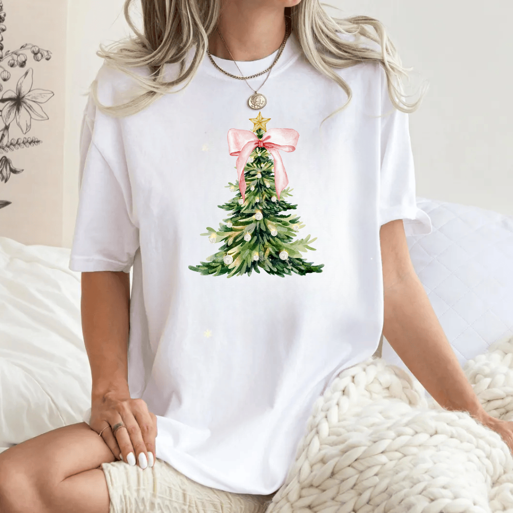 Pink Christmas Tree Bow T-shirt|Sweatshirt