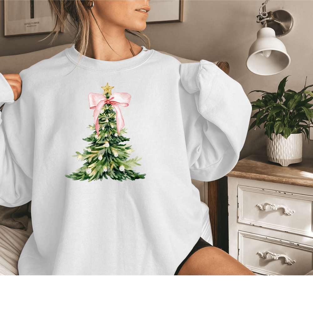 Pink Christmas Tree Bow T-shirt|Sweatshirt