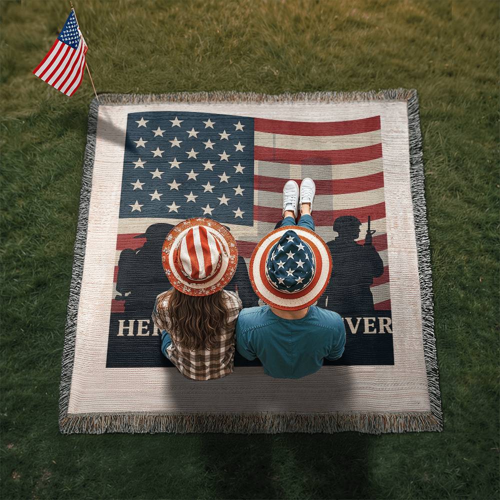 U S Heroes Live Forever Patriotic Woven Throw Blanket