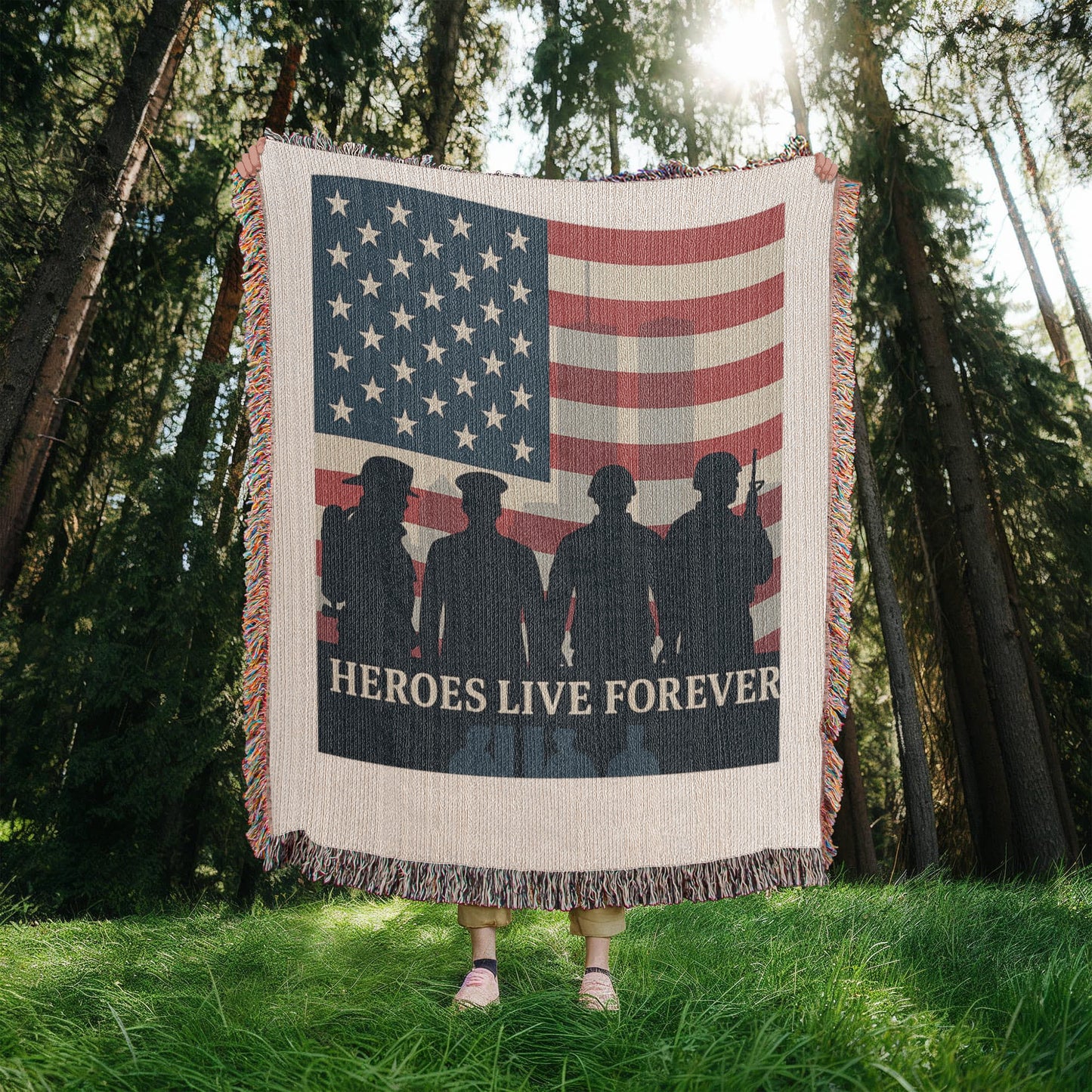 U S Heroes Live Forever Patriotic Woven Throw Blanket