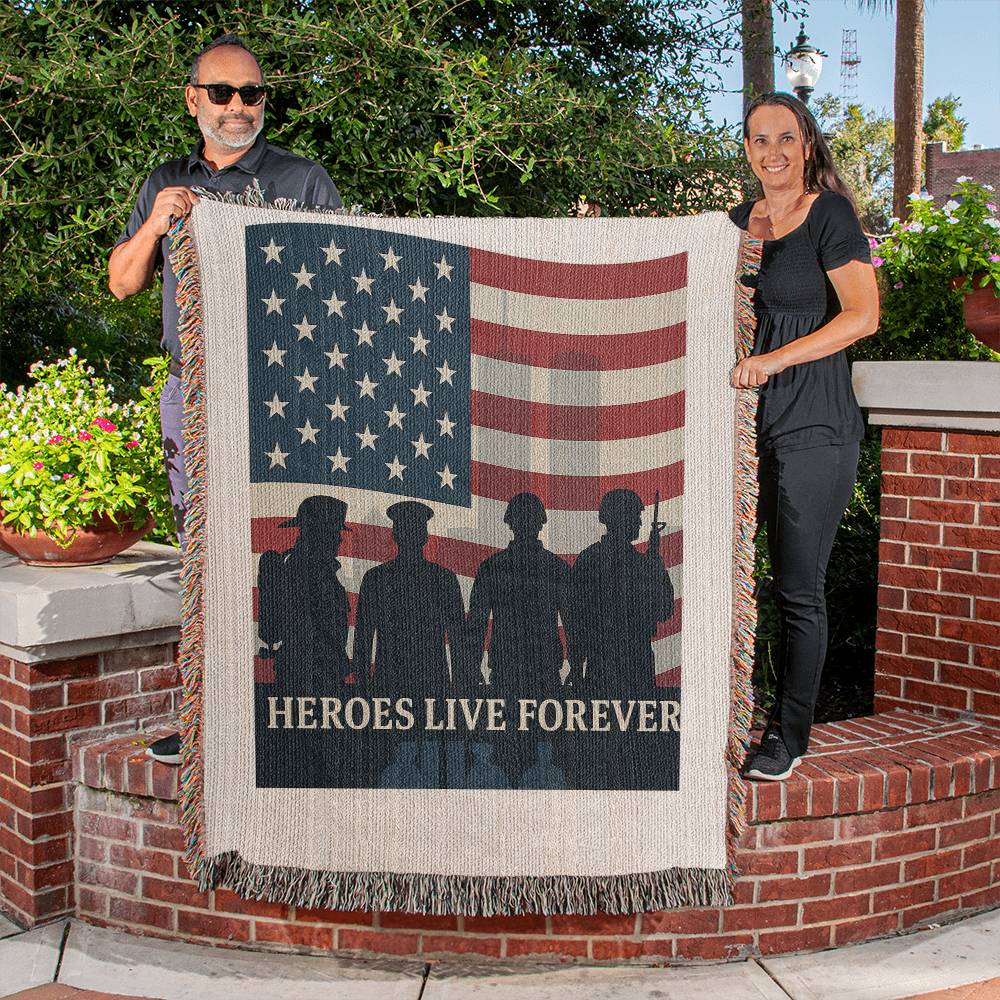 U S Heroes Live Forever Patriotic Woven Throw Blanket