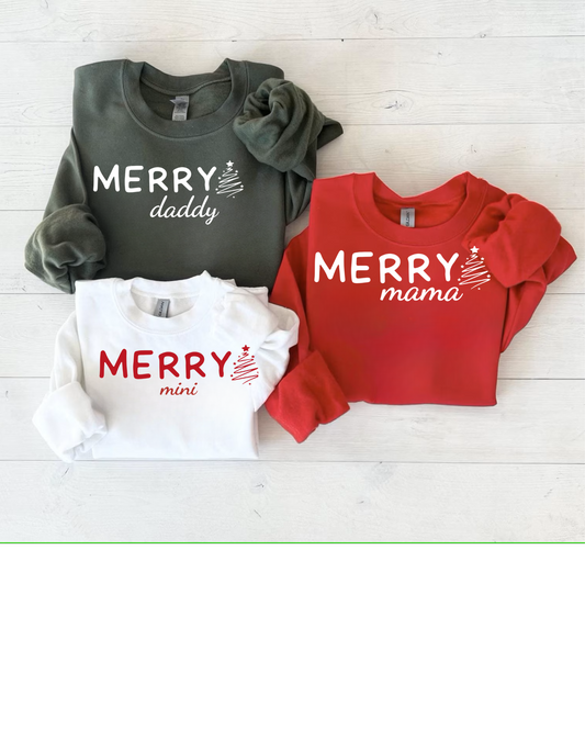 Merry Daddy, Merry Mama, Merry Mini Matching Family Christmas Sweaters or Shirts